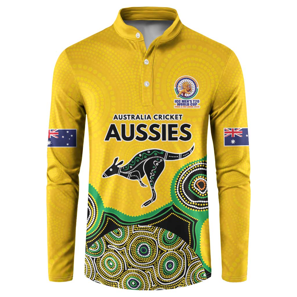 Custom Australia Cricket Spirit 2026 Button Sweatshirt World T20 Edition - Gold Aboriginal - Aussie Hoodie