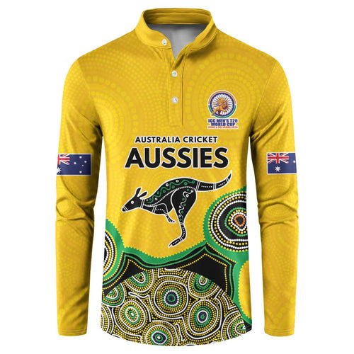 Custom Australia Cricket Spirit 2026 Button Sweatshirt World T20 Edition - Gold Aboriginal - Aussie Hoodie