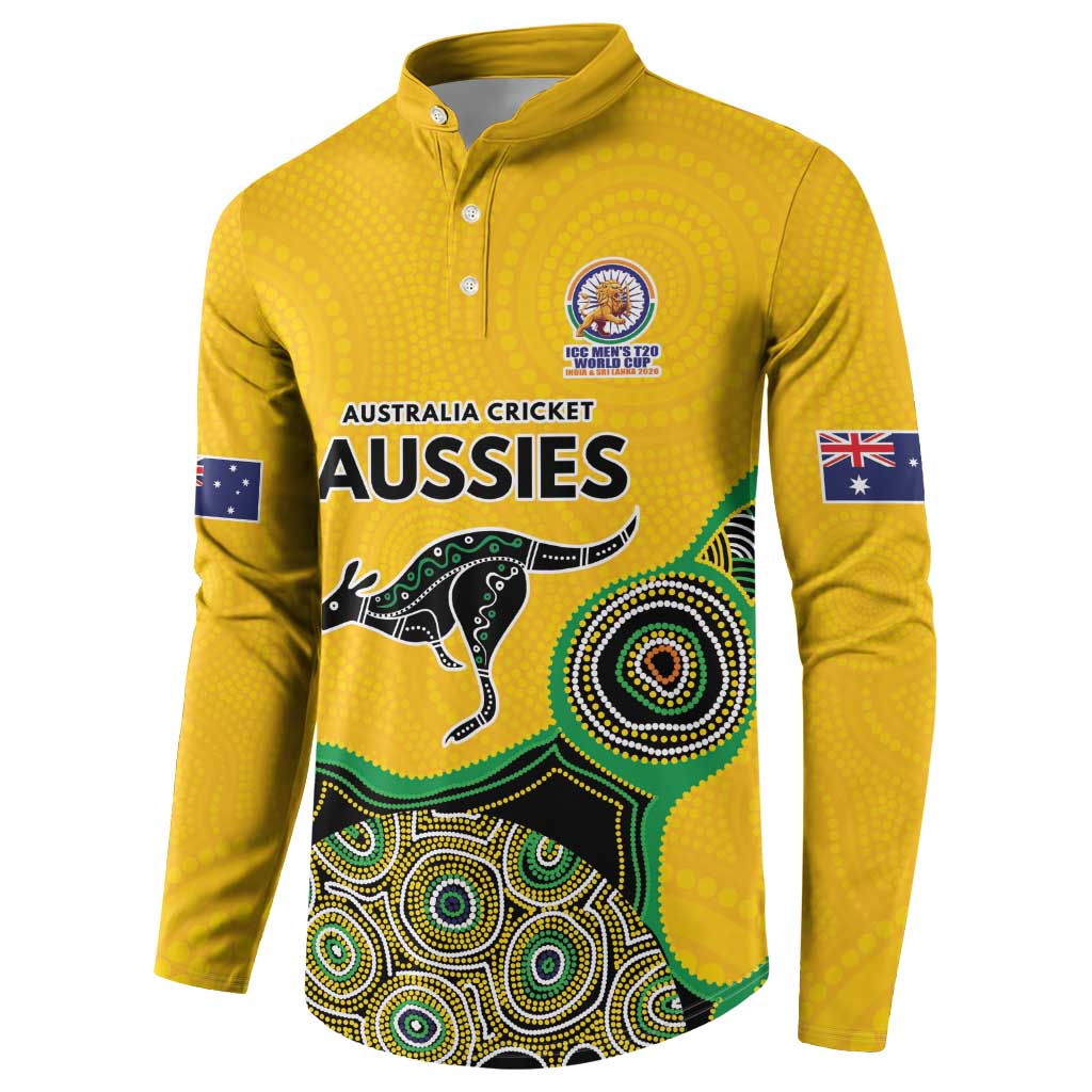 Custom Australia Cricket Spirit 2026 Button Sweatshirt World T20 Edition - Gold Aboriginal - Aussie Hoodie