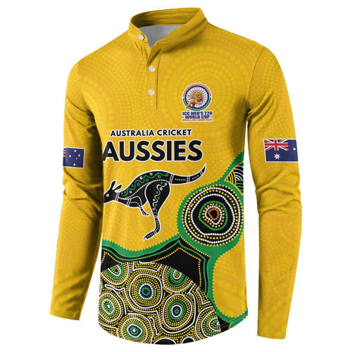 Custom Australia Cricket Spirit 2026 Button Sweatshirt World T20 Edition - Gold Aboriginal - Aussie Hoodie
