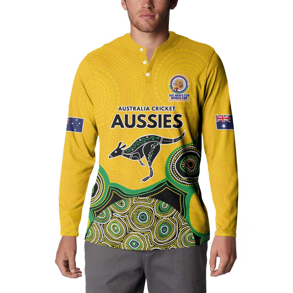 Custom Australia Cricket Spirit 2026 Button Sweatshirt World T20 Edition - Gold Aboriginal - Aussie Hoodie