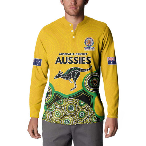 Custom Australia Cricket Spirit 2026 Button Sweatshirt World T20 Edition - Gold Aboriginal - Aussie Hoodie