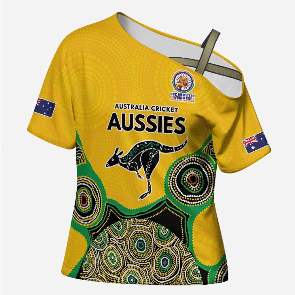 Custom Australia Cricket Spirit 2026 Cross Shoulder Shirt World T20 Edition - Gold Aboriginal - Aussie Hoodie