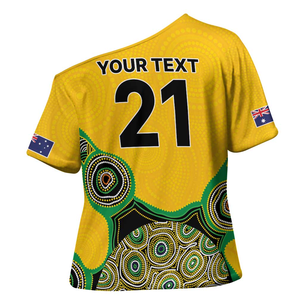 Custom Australia Cricket Spirit 2026 Cross Shoulder Shirt World T20 Edition - Gold Aboriginal - Aussie Hoodie