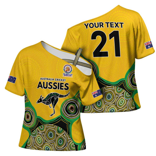 Custom Australia Cricket Spirit 2026 Cross Shoulder Shirt World T20 Edition - Gold Aboriginal - Aussie Hoodie