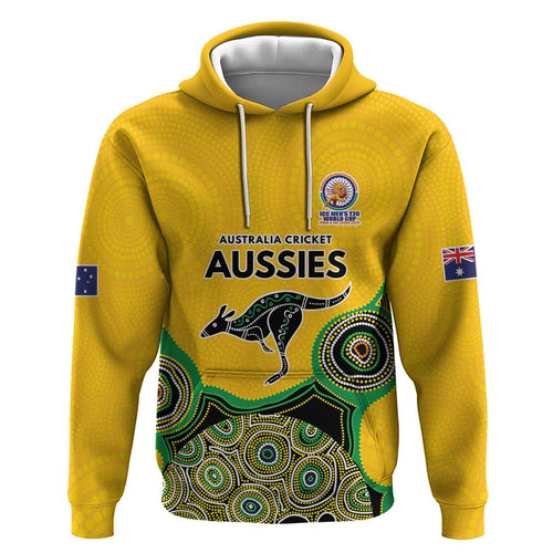 Custom Australia Cricket Spirit 2026 Hoodie World T20 Edition - Gold Aboriginal - Aussie Hoodie