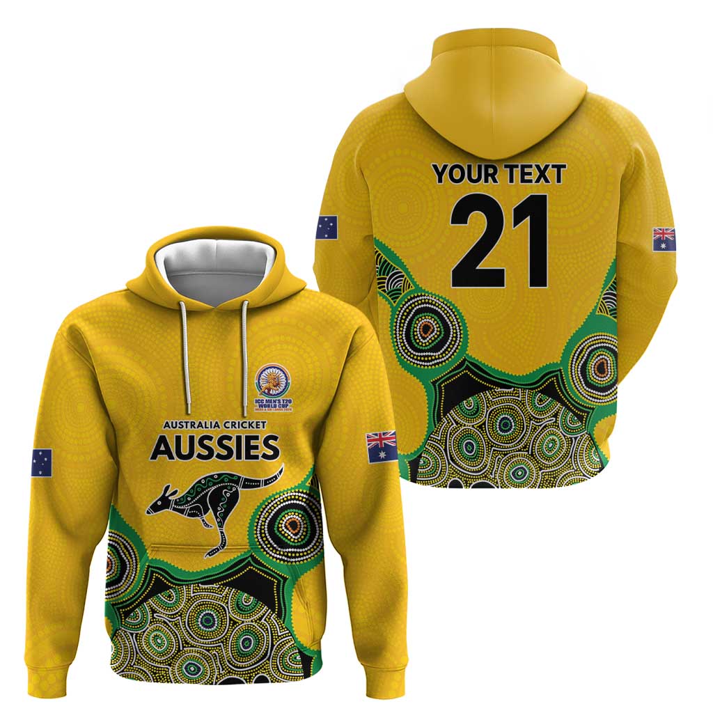 Custom Australia Cricket Spirit 2026 Hoodie World T20 Edition - Gold Aboriginal - Aussie Hoodie