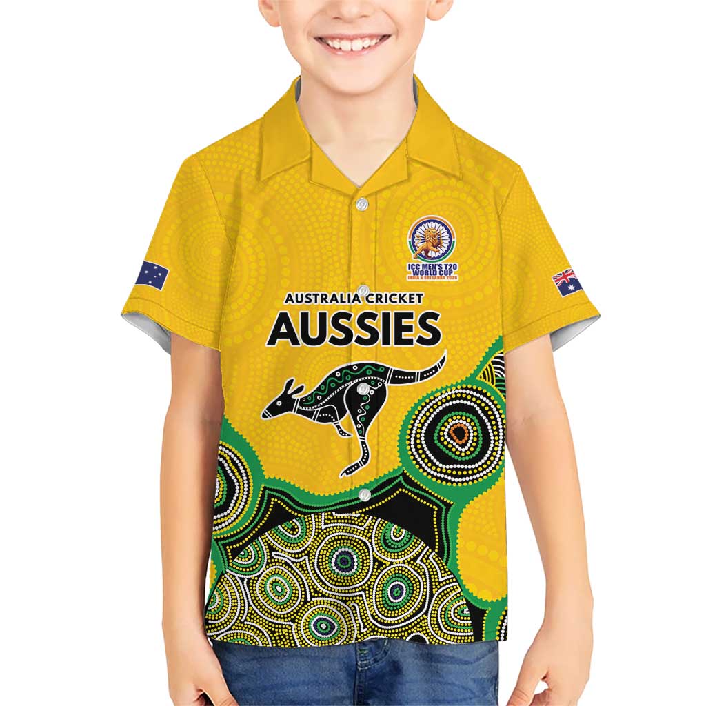 Custom Australia Cricket Spirit 2026 Kid Hawaiian Shirt World T20 Edition - Gold Aboriginal - Aussie Hoodie