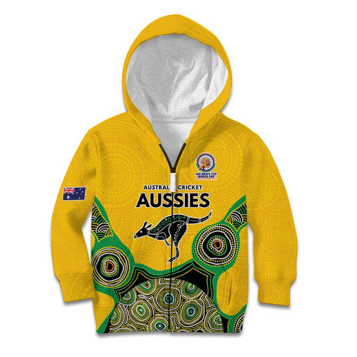 Custom Australia Cricket Spirit 2026 Kid Hoodie World T20 Edition - Gold Aboriginal - Aussie Hoodie