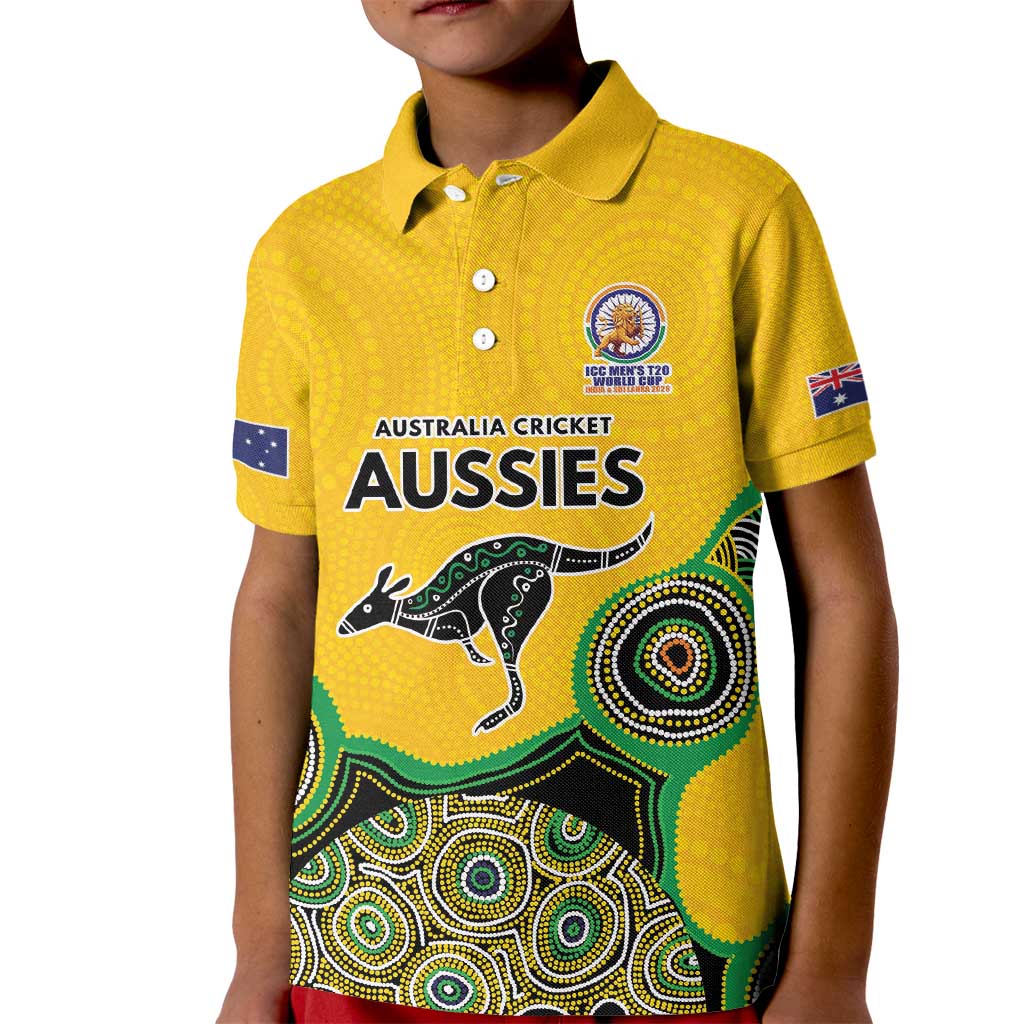 Custom Australia Cricket Spirit 2026 Kid Polo Shirt World T20 Edition - Gold Aboriginal - Aussie Hoodie
