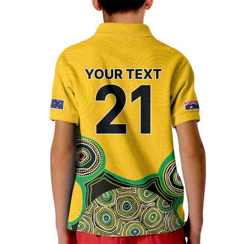 Custom Australia Cricket Spirit 2026 Kid Polo Shirt World T20 Edition - Gold Aboriginal - Aussie Hoodie