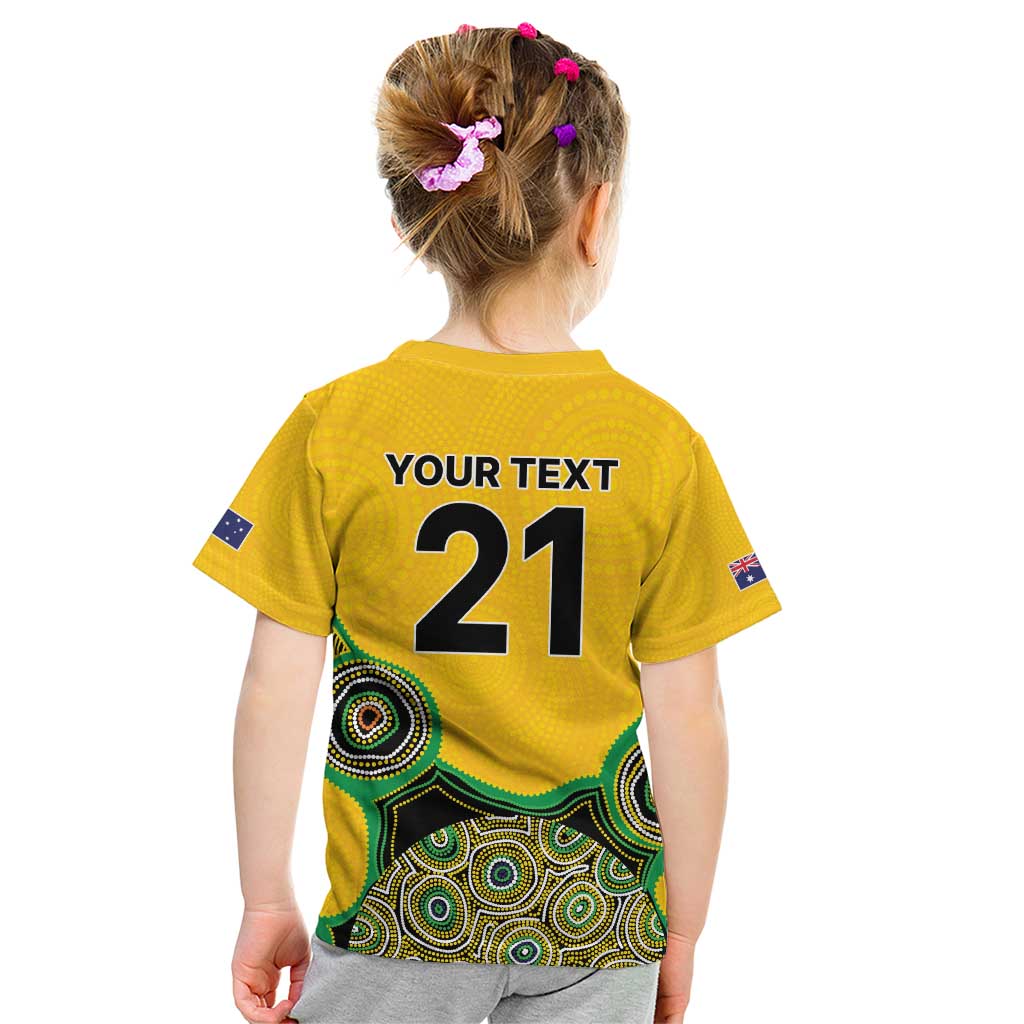 Custom Australia Cricket Spirit 2026 Kid T Shirt World T20 Edition - Gold Aboriginal - Aussie Hoodie