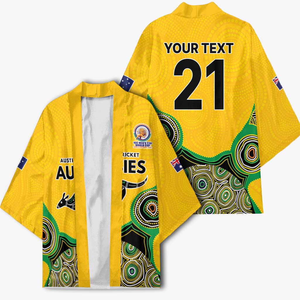 Custom Australia Cricket Spirit 2026 Kimono World T20 Edition - Gold Aboriginal - Aussie Hoodie