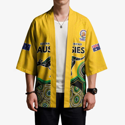 Custom Australia Cricket Spirit 2026 Kimono World T20 Edition - Gold Aboriginal - Aussie Hoodie