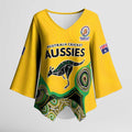 Custom Australia Cricket Spirit 2026 Kimono Sleeve Blouse World T20 Edition - Gold Aboriginal - Aussie Hoodie