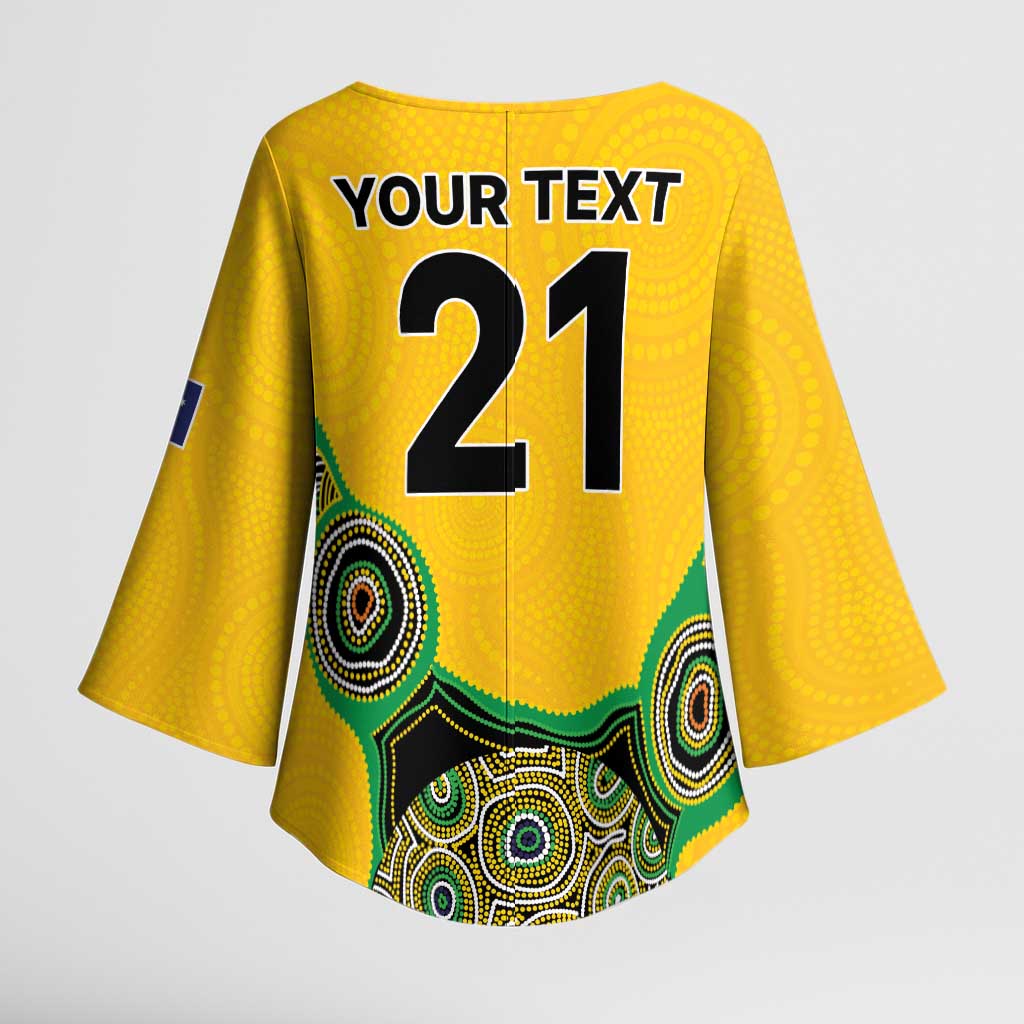 Custom Australia Cricket Spirit 2026 Kimono Sleeve Blouse World T20 Edition - Gold Aboriginal - Aussie Hoodie