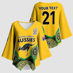 Custom Australia Cricket Spirit 2026 Kimono Sleeve Blouse World T20 Edition - Gold Aboriginal - Aussie Hoodie