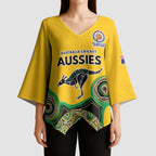 Custom Australia Cricket Spirit 2026 Kimono Sleeve Blouse World T20 Edition - Gold Aboriginal - Aussie Hoodie