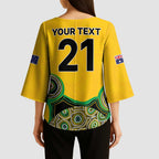 Custom Australia Cricket Spirit 2026 Kimono Sleeve Blouse World T20 Edition - Gold Aboriginal - Aussie Hoodie