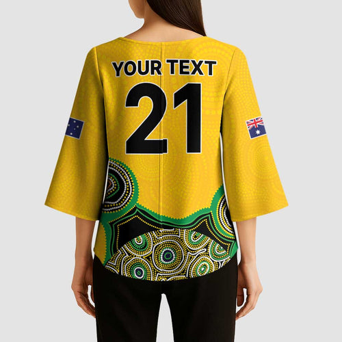 Custom Australia Cricket Spirit 2026 Kimono Sleeve Blouse World T20 Edition - Gold Aboriginal - Aussie Hoodie