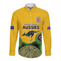Custom Australia Cricket Spirit 2026 Long Sleeve Button Shirt World T20 Edition - Gold Aboriginal - Aussie Hoodie