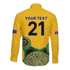 Custom Australia Cricket Spirit 2026 Long Sleeve Button Shirt World T20 Edition - Gold Aboriginal - Aussie Hoodie