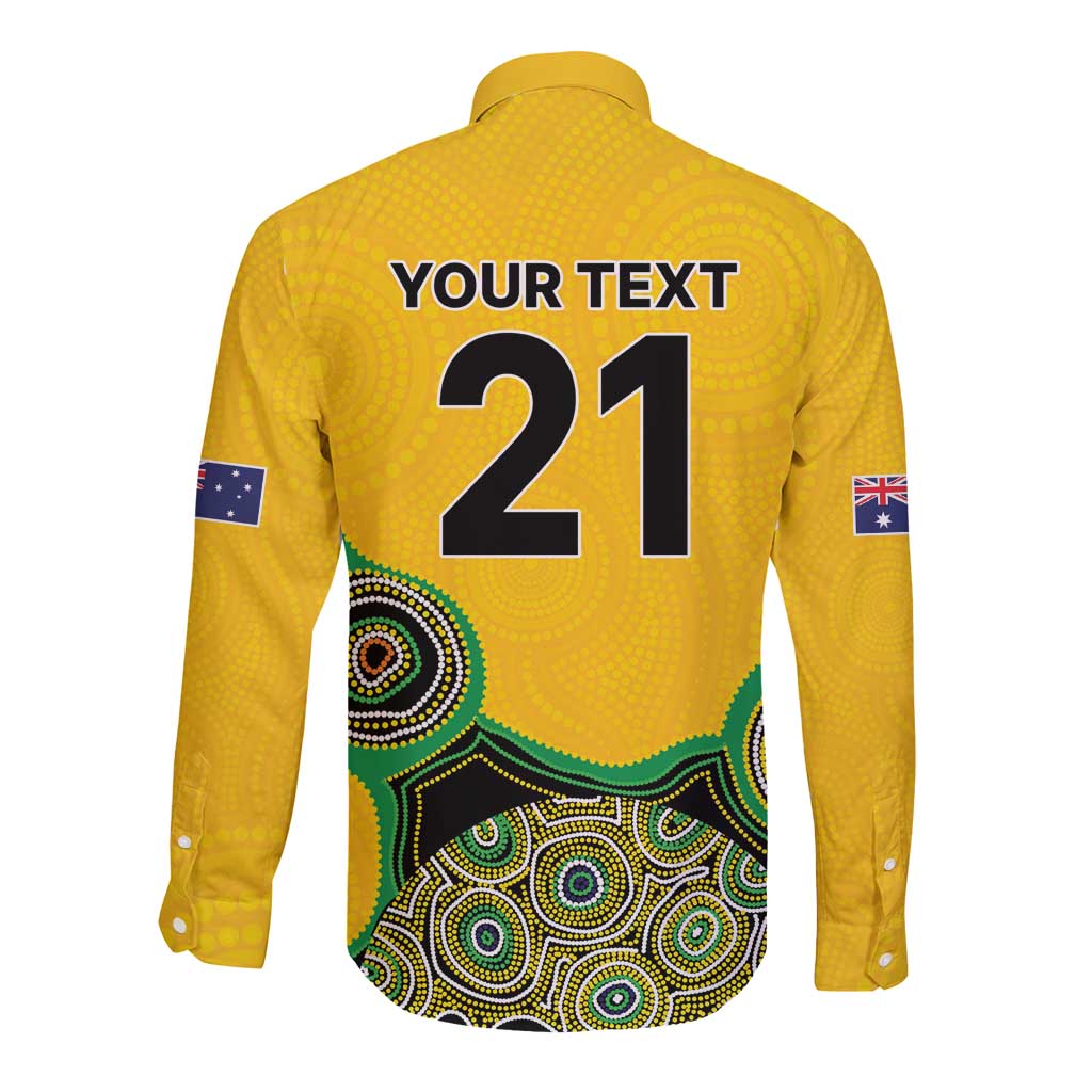 Custom Australia Cricket Spirit 2026 Long Sleeve Button Shirt World T20 Edition - Gold Aboriginal - Aussie Hoodie