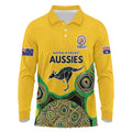 Custom Australia Cricket Spirit 2026 Long Sleeve Polo Shirt World T20 Edition - Gold Aboriginal - Aussie Hoodie
