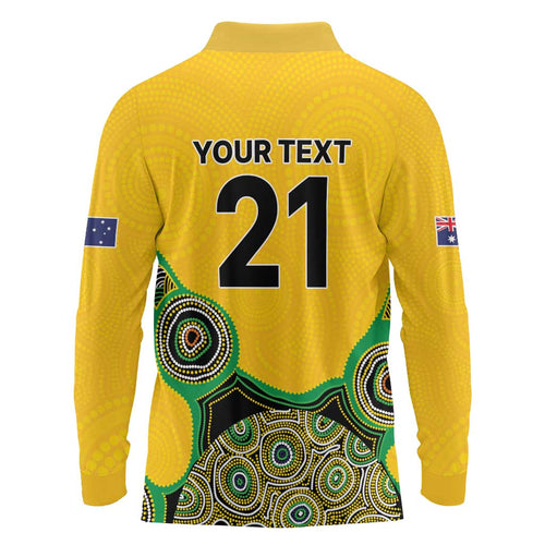Custom Australia Cricket Spirit 2026 Long Sleeve Polo Shirt World T20 Edition - Gold Aboriginal - Aussie Hoodie