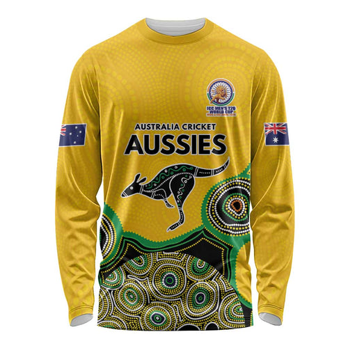Custom Australia Cricket Spirit 2026 Long Sleeve Shirt World T20 Edition - Gold Aboriginal - Aussie Hoodie