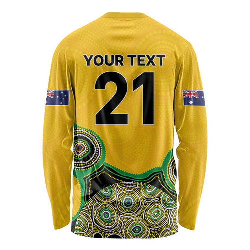 Custom Australia Cricket Spirit 2026 Long Sleeve Shirt World T20 Edition - Gold Aboriginal - Aussie Hoodie