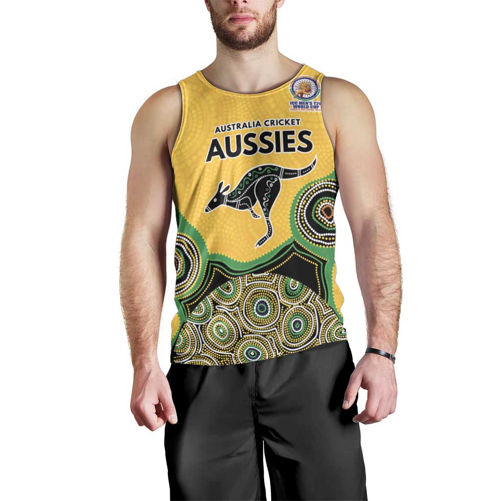 Custom Australia Cricket Spirit 2026 Men Tank Top World T20 Edition - Gold Aboriginal - Aussie Hoodie