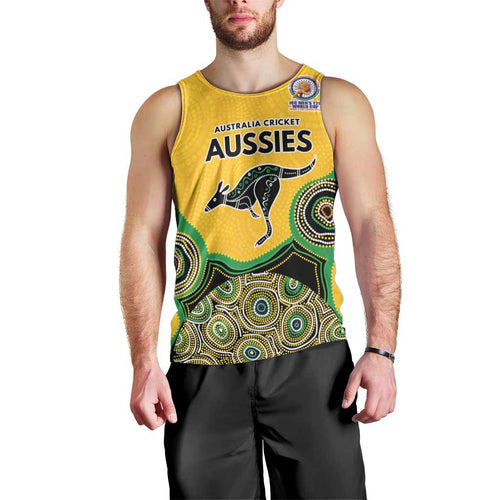 Custom Australia Cricket Spirit 2026 Men Tank Top World T20 Edition - Gold Aboriginal - Aussie Hoodie