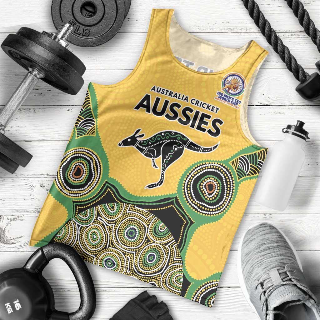 Custom Australia Cricket Spirit 2026 Men Tank Top World T20 Edition - Gold Aboriginal - Aussie Hoodie