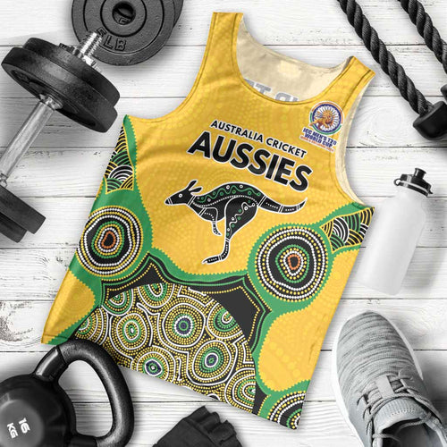 Custom Australia Cricket Spirit 2026 Men Tank Top World T20 Edition - Gold Aboriginal - Aussie Hoodie