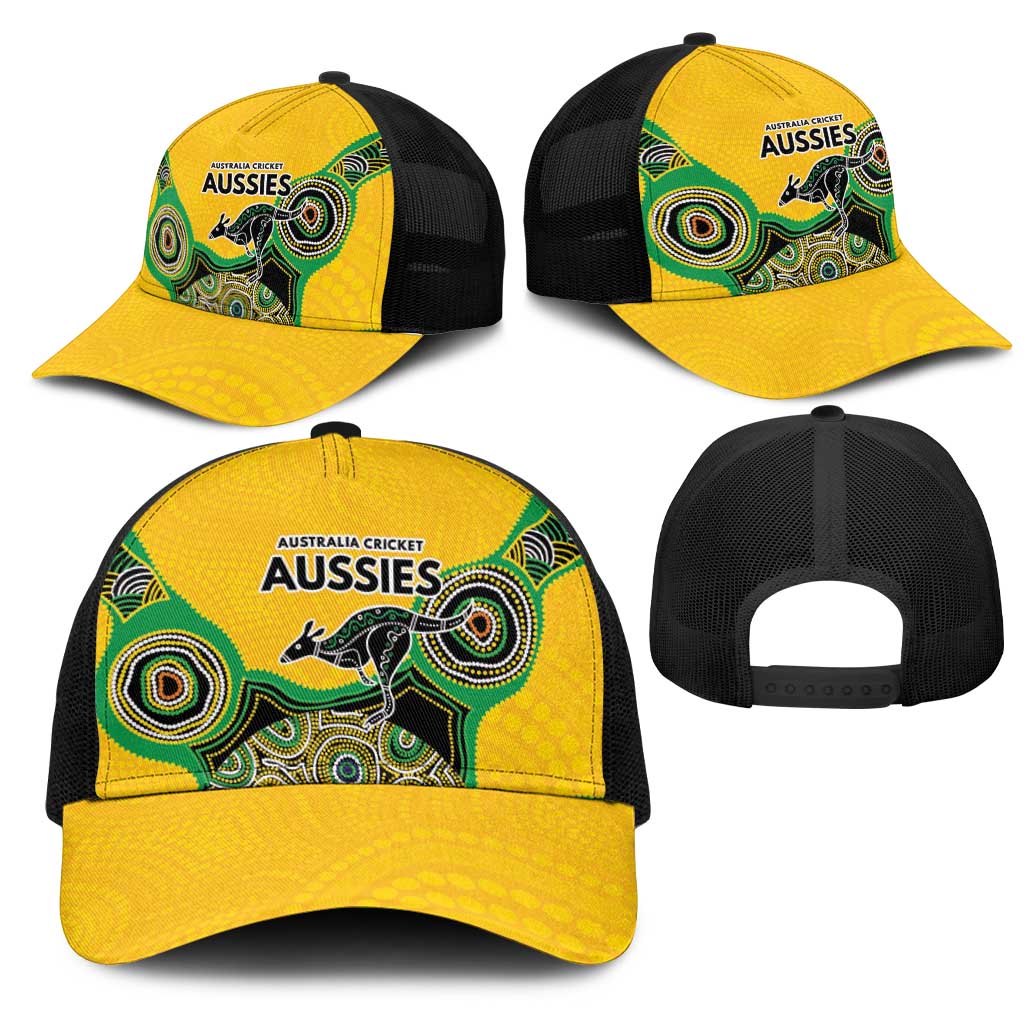Australia Cricket Spirit 2026 Mesh Trucker Cap World T20 Edition - Gold Aboriginal - Aussie Hoodie