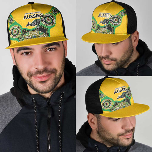Australia Cricket Spirit 2026 Mesh Trucker Cap World T20 Edition - Gold Aboriginal - Aussie Hoodie