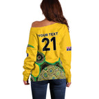 Custom Australia Cricket Spirit 2026 Off Shoulder Sweater World T20 Edition - Gold Aboriginal - Aussie Hoodie