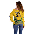 Custom Australia Cricket Spirit 2026 Off Shoulder Sweater World T20 Edition - Gold Aboriginal - Aussie Hoodie