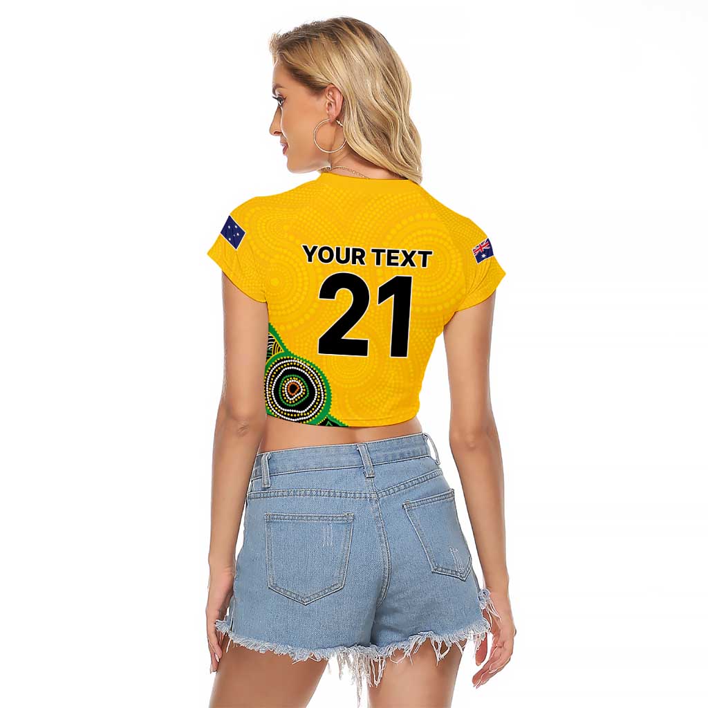 Custom Australia Cricket Spirit 2026 Raglan Cropped T Shirt World T20 Edition - Gold Aboriginal - Aussie Hoodie