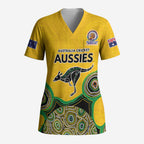 Custom Australia Cricket Spirit 2026 Scrub Top World T20 Edition - Gold Aboriginal - Aussie Hoodie