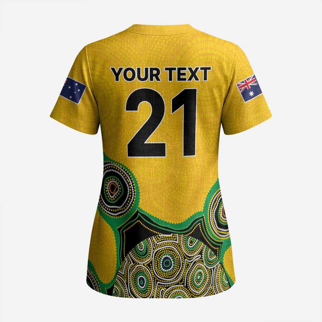 Custom Australia Cricket Spirit 2026 Scrub Top World T20 Edition - Gold Aboriginal - Aussie Hoodie