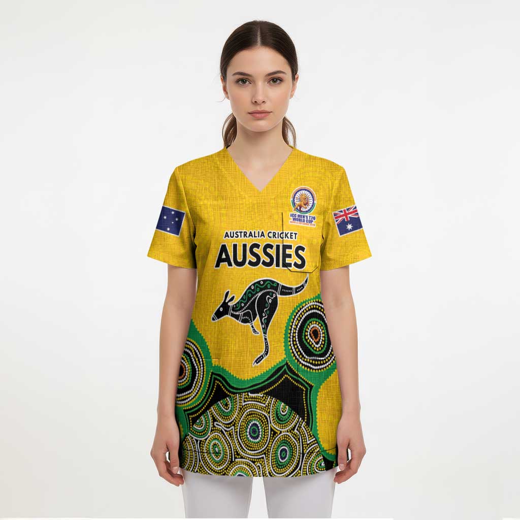 Custom Australia Cricket Spirit 2026 Scrub Top World T20 Edition - Gold Aboriginal - Aussie Hoodie