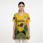 Custom Australia Cricket Spirit 2026 Scrub Top World T20 Edition - Gold Aboriginal - Aussie Hoodie