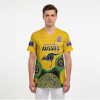 Custom Australia Cricket Spirit 2026 Scrub Top World T20 Edition - Gold Aboriginal - Aussie Hoodie
