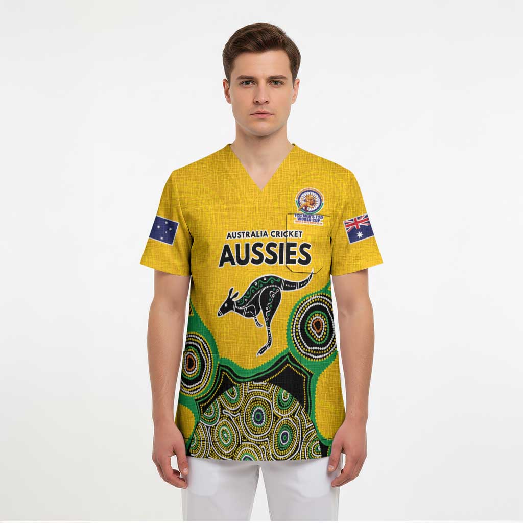 Custom Australia Cricket Spirit 2026 Scrub Top World T20 Edition - Gold Aboriginal - Aussie Hoodie