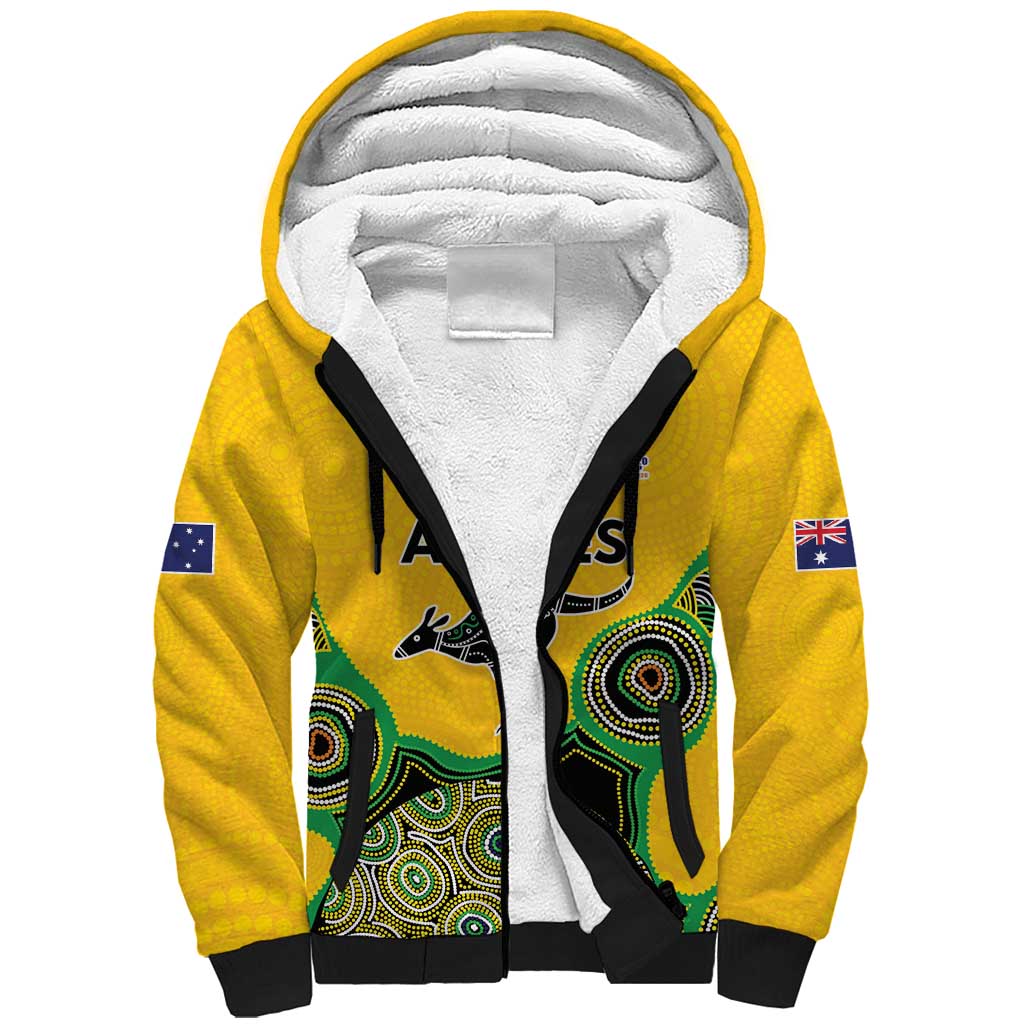 Custom Australia Cricket Spirit 2026 Sherpa Hoodie World T20 Edition - Gold Aboriginal - Aussie Hoodie