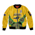 Custom Australia Cricket Spirit 2026 Sleeve Zip Bomber Jacket World T20 Edition - Gold Aboriginal - Aussie Hoodie
