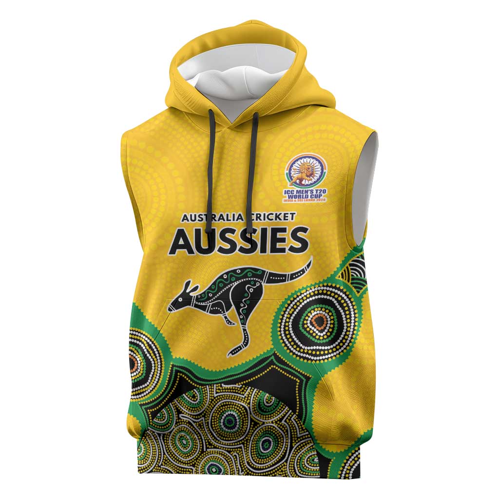 Custom Australia Cricket Spirit 2026 Sleeveless Hoodie World T20 Edition - Gold Aboriginal - Aussie Hoodie
