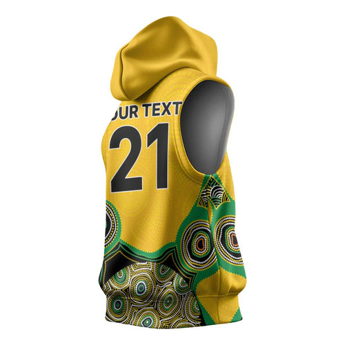 Custom Australia Cricket Spirit 2026 Sleeveless Hoodie World T20 Edition - Gold Aboriginal - Aussie Hoodie